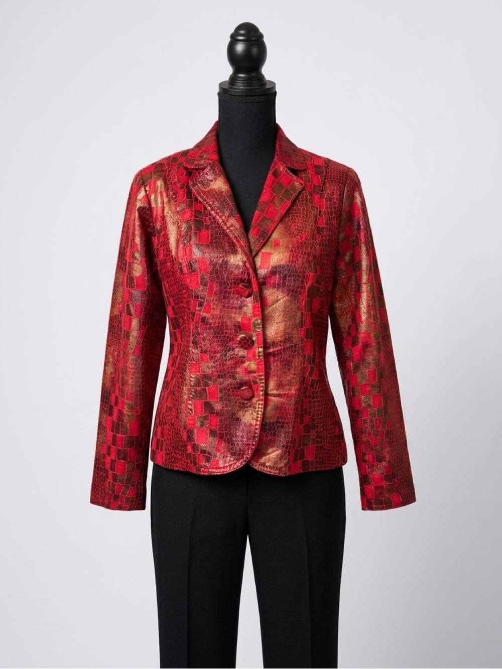 Bamboo Traders Red Metallic Gold Patterned Blazer size 8
